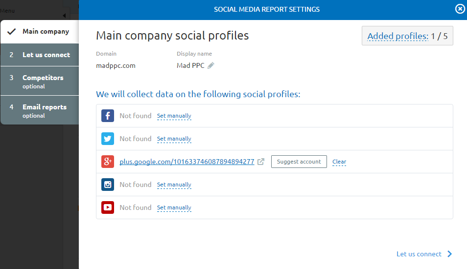 social profile setup 
